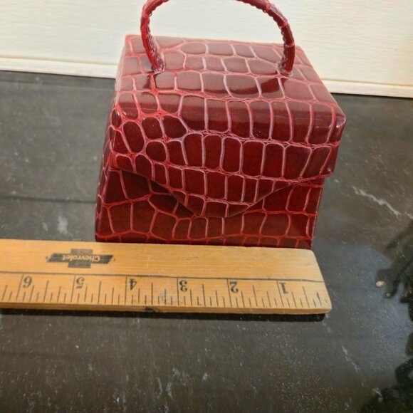 Vintage bag  Jewelry Box With Mirror Red Crocodile Pattern Faux Leather travel p - Picture 10 of 10